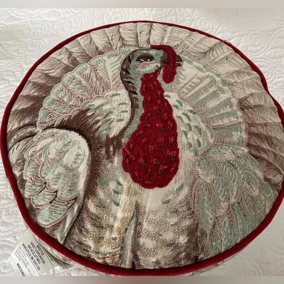 NWT 2023 John Derian 16" Round  Turkey Pillow - Picture 5 of 8